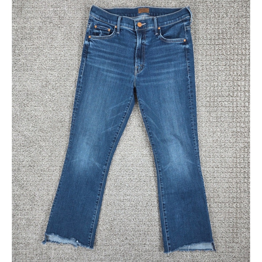 Mother The Insider Crop Step Fray Jeans Blue Denim Womens Flare Leg 28x25
